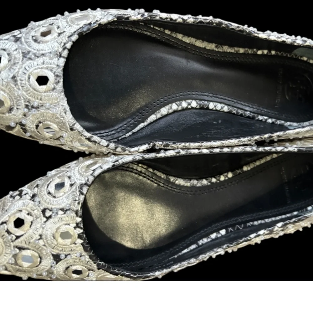 Tory Burch Yasmin Embroidered Mirror Pointed Toe Ballet Flats size 7